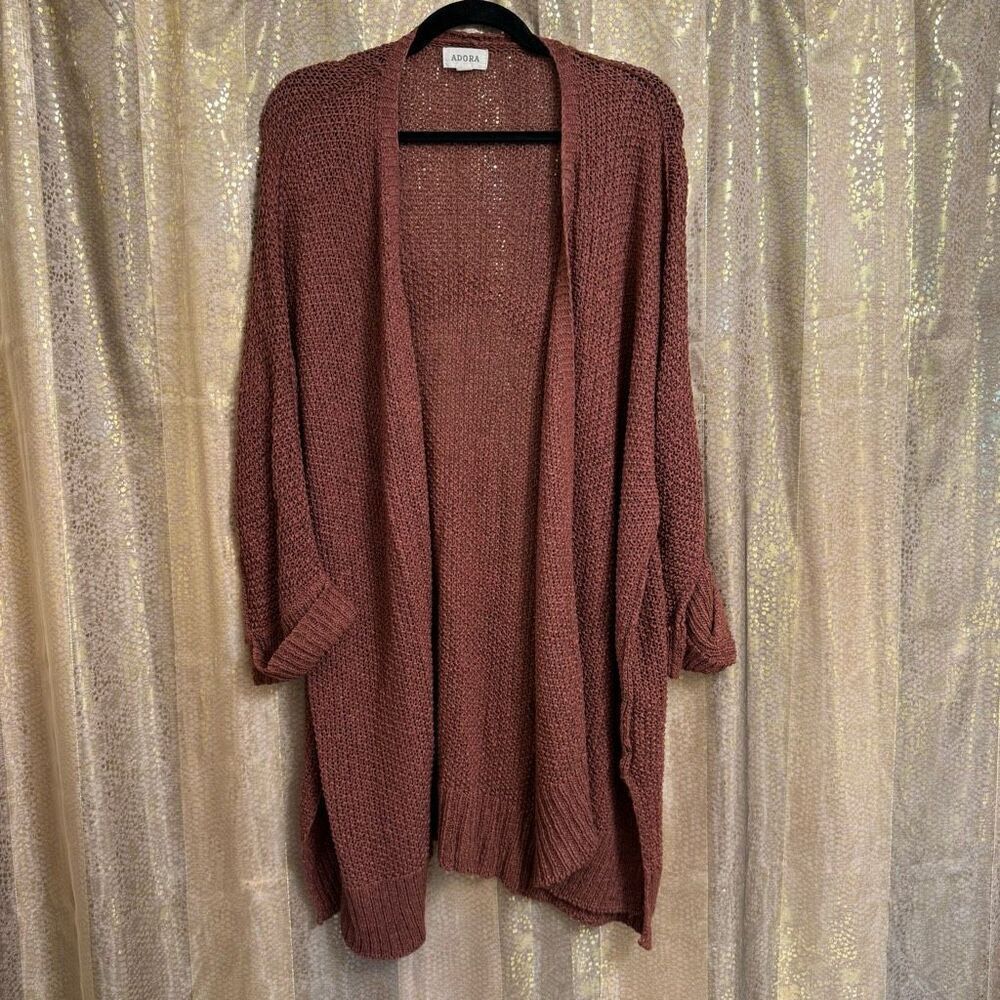 Adora Burgundy Open Knit Stretchy Fall Slouchy Cardigan Small/Medium